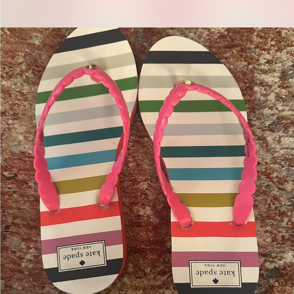 Kate Spade Multicolor Striped Flip Flops with Pink Straps